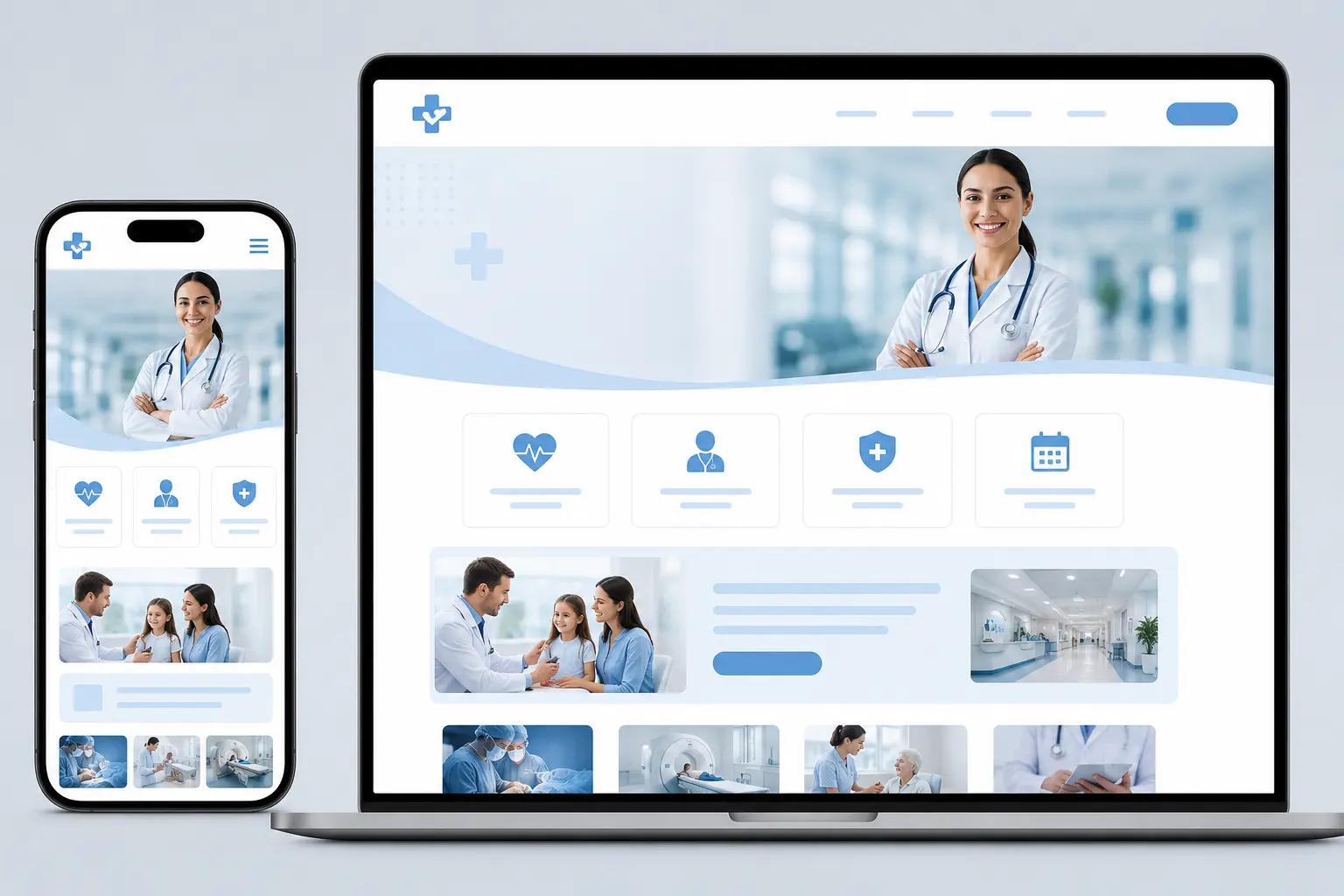 Website design preview shown on a laptop and phone